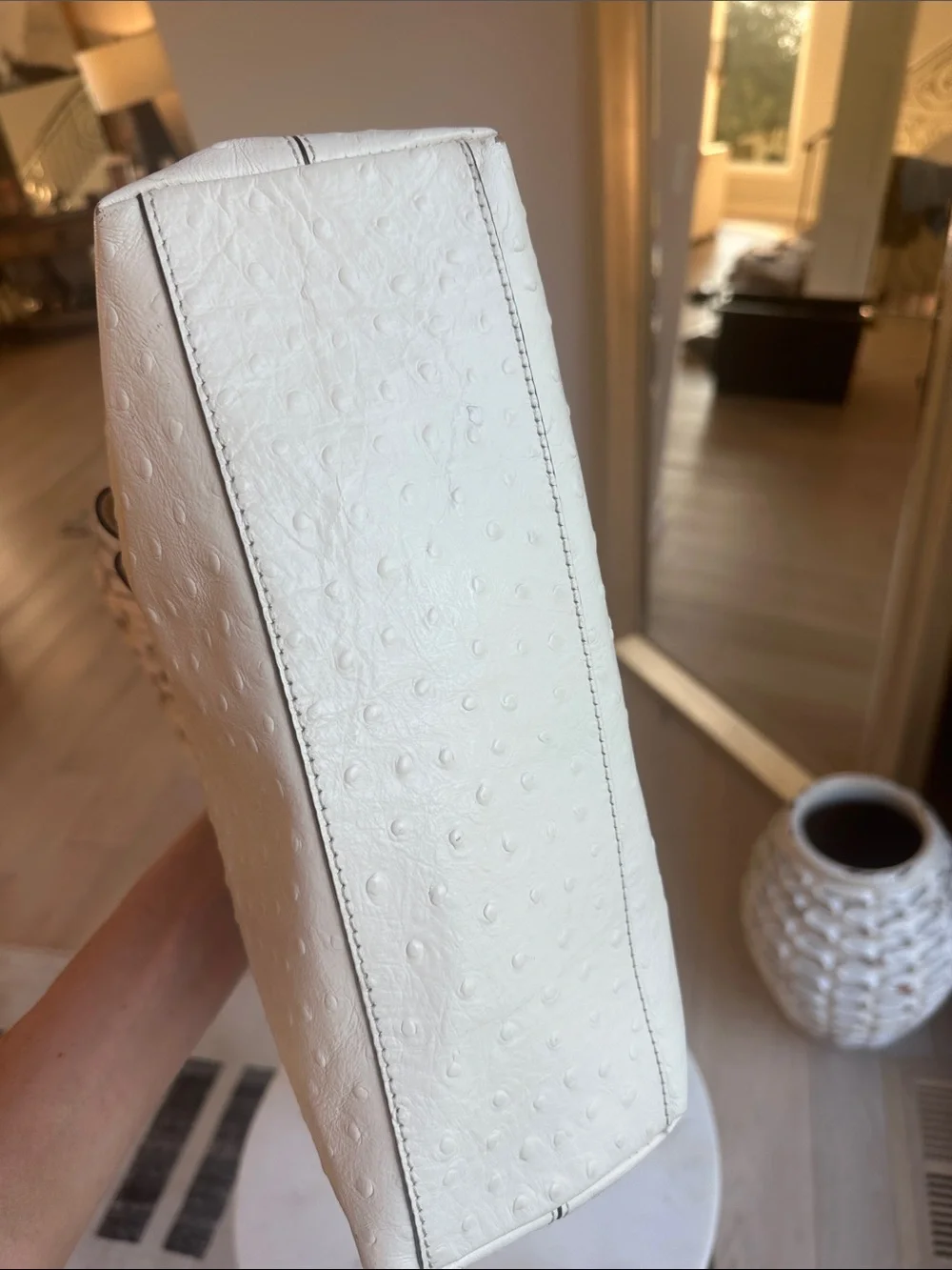 kate spade Cream Ostrich-Embossed Leather Satchel with Removable Strap - Picture 5 of 11